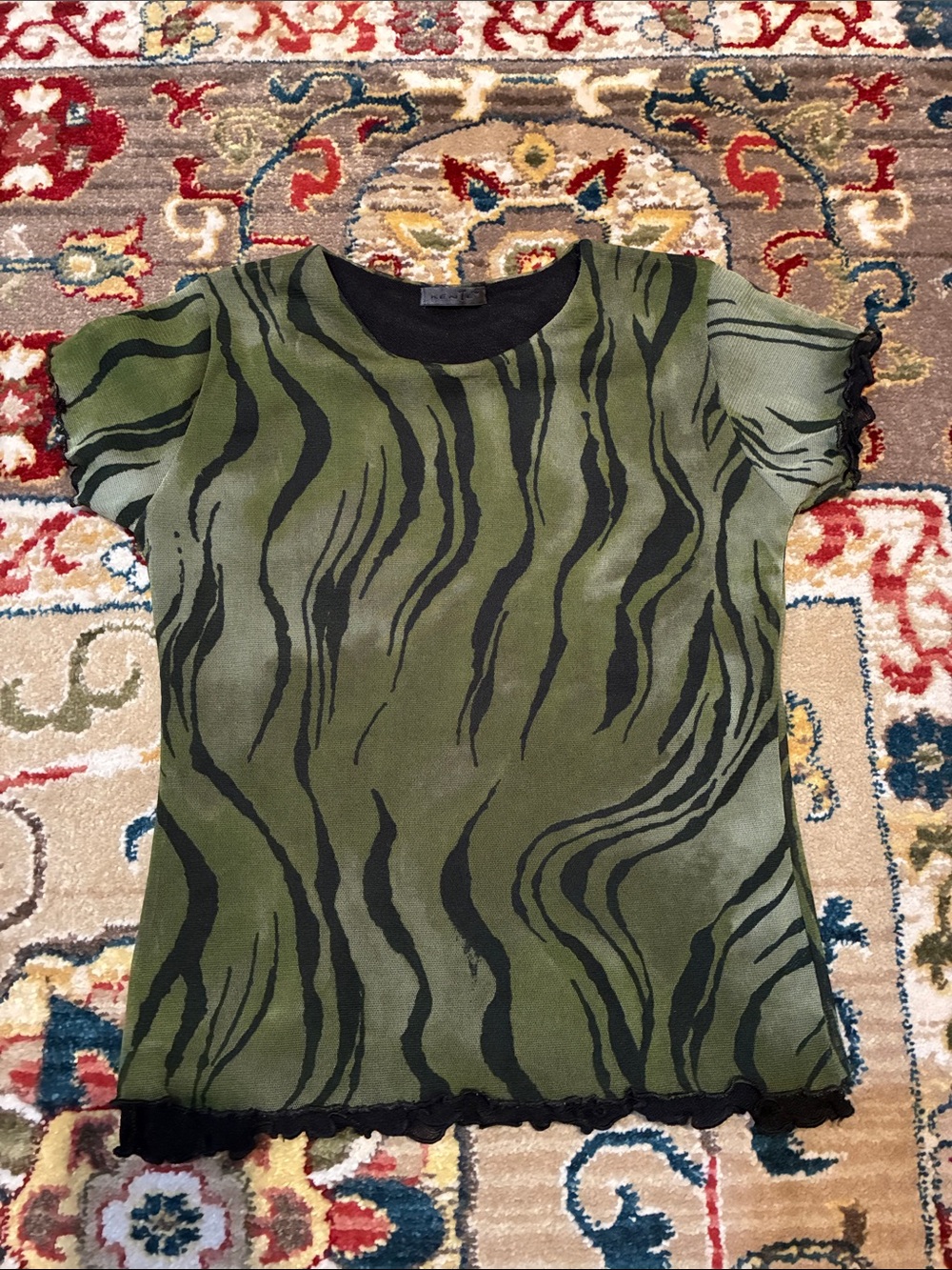 Olive Green Abstract Print Short Sleeve Tee